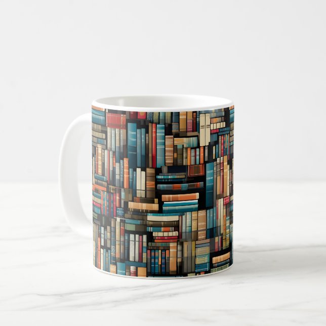 Bookshelf Bokar Bibliotek Bookworm Reading Kaffemugg (Framsida vänster)