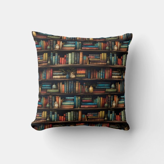 Bookshelf Bokar Bibliotek Bookworm Reading Kudde (Framsida)