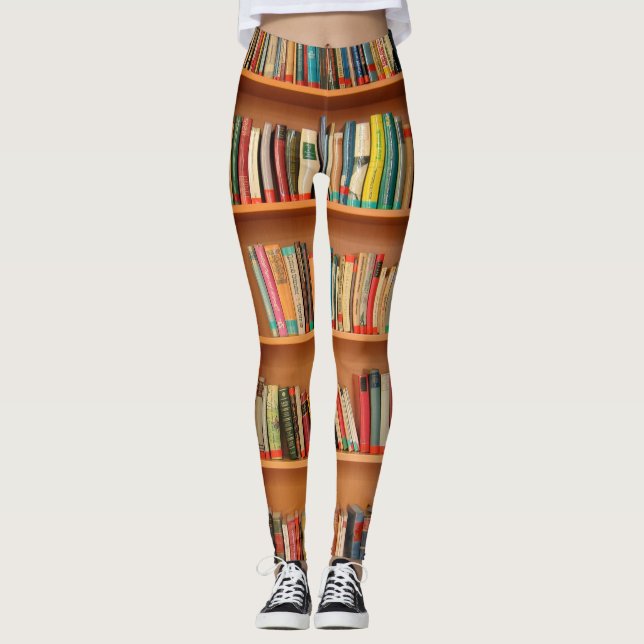 Bookshelf Bokar Bibliotek Bookworm Reading Leggings (Framsida)