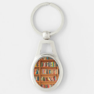 Bookshelf Bokar Bibliotek Bookworm Reading Ovalt Silverfärgad Nyckelring
