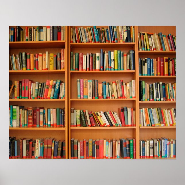 Bookshelf Bokar Bibliotek Bookworm Reading Poster (Framsidan)