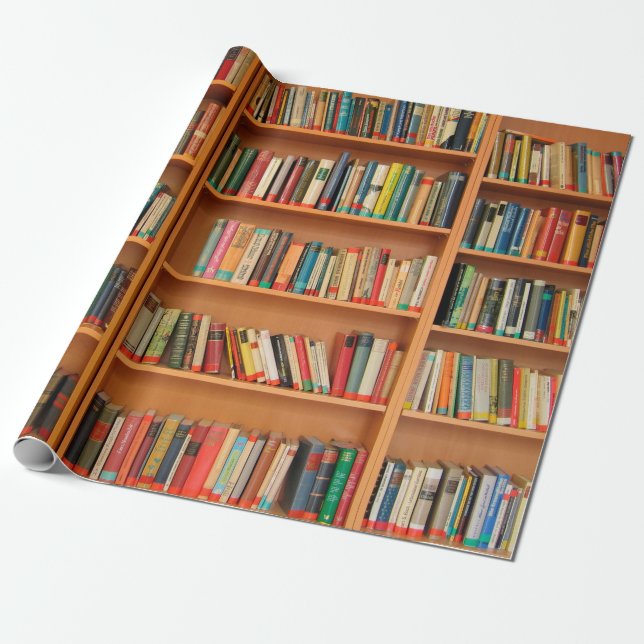 Bookshelf Bokar Bibliotek Bookworm Reading Presentpapper (Utrullad)