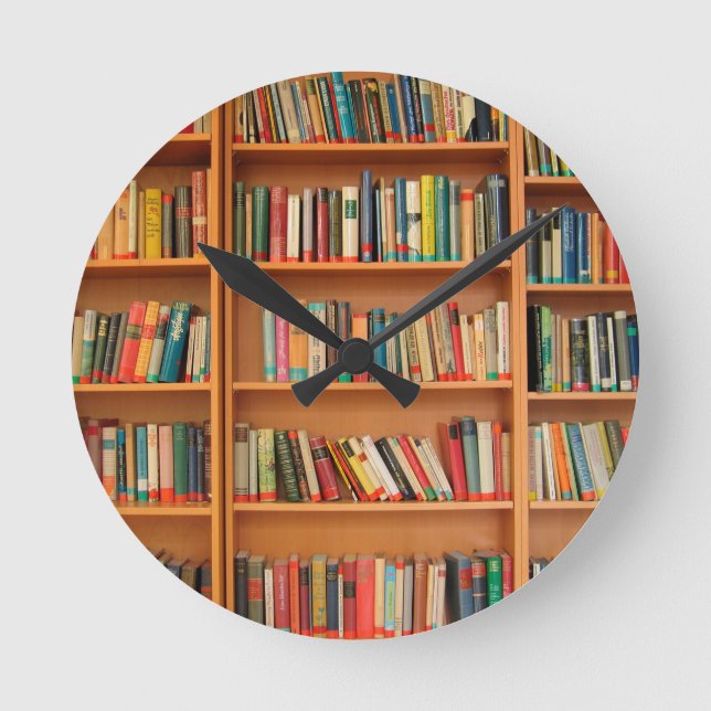 Bookshelf Bokar Bibliotek Bookworm Reading Rund Klocka (Framsida)