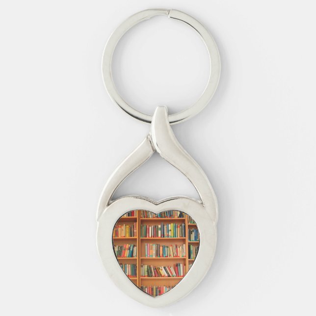 Bookshelf Bokar Bibliotek Bookworm Reading Twisted Heart Silverfärgad Nyckelring (Framsidan)