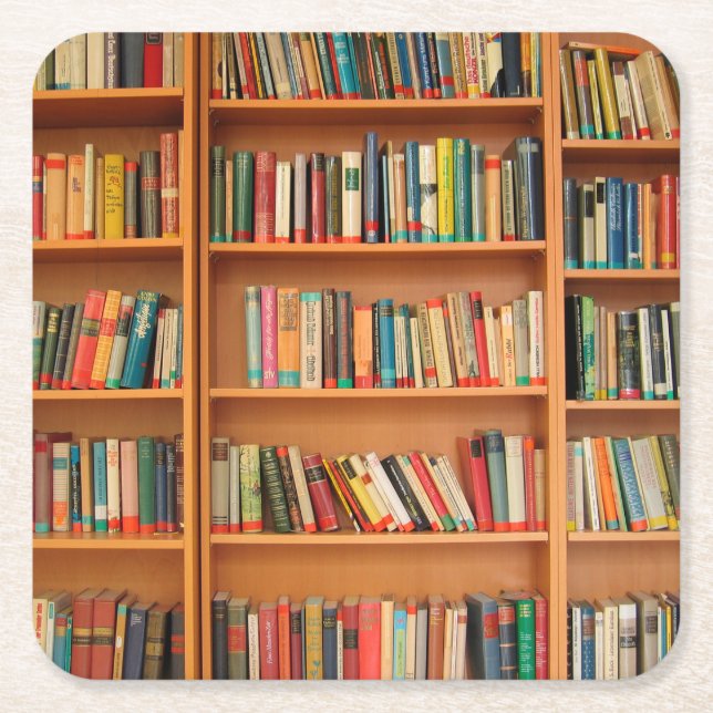 Bookshelf Bokar Bibliotek Bookworm Reading Underlägg Papper Kvadrat (Framsidan)