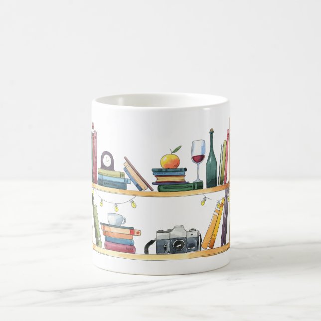 Bookshelf Bokar Bok Älskare Reader Home Shelder Kaffemugg (Center)