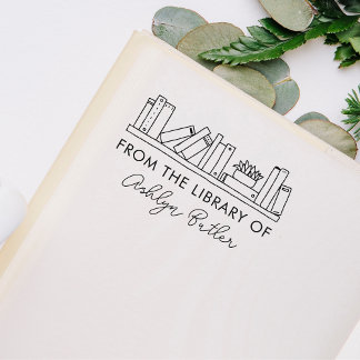 Bookshelf Personal Bibliotek Bok Frimärke Stämpel