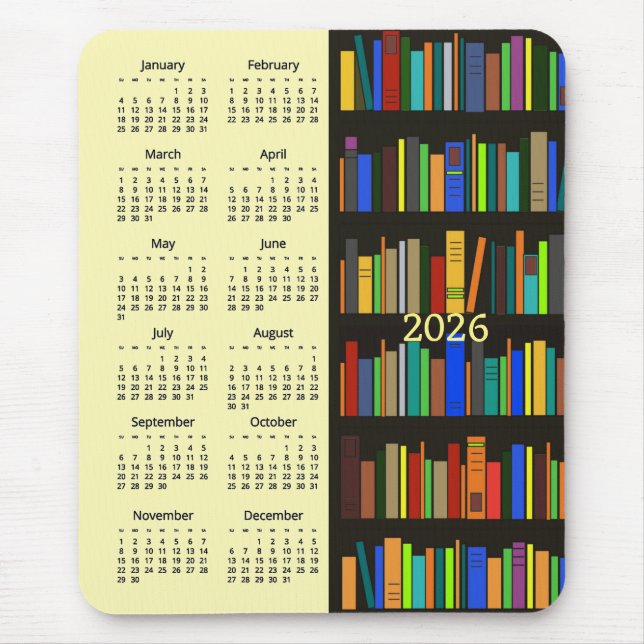 Bookshelves 2026 Calendar Mousepad Musmatta (Framsidan)