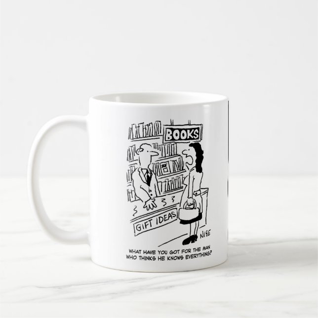 Bookshop Customer frågar Shopkeeper en fråga Kaffemugg (Vänster)