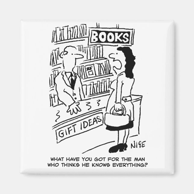 Bookshop Customer frågar Shopkeeper en fråga Magnet (Framsidan)