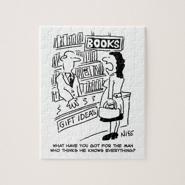 Bookshop Customer frågar Shopkeeper en fråga Pussel (Vertikal)