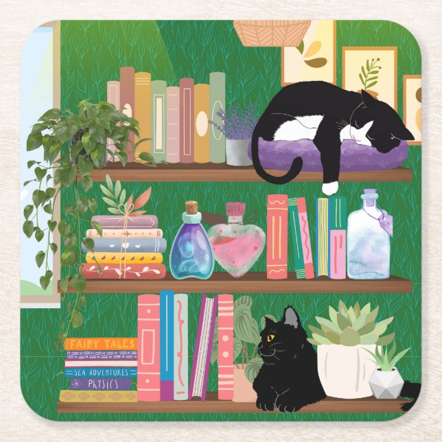 Bookstore-katter Underlägg Papper Kvadrat (Framsidan)
