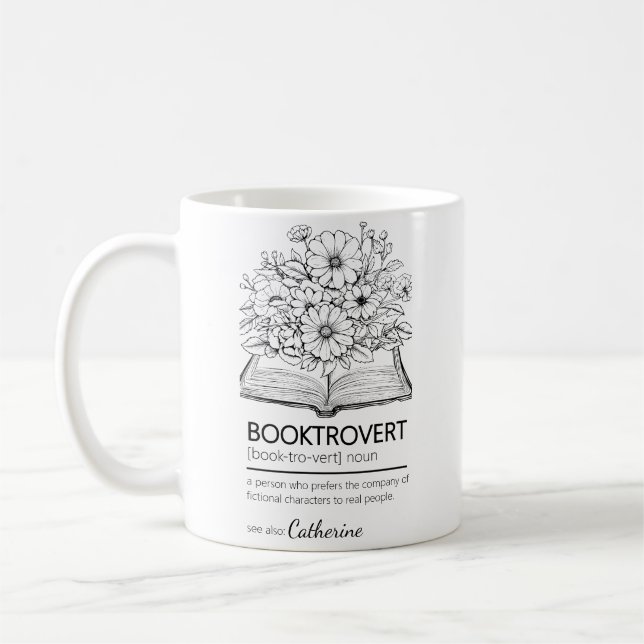 Booktrovert Definition Open Bok Flowers Kaffemugg (Vänster)