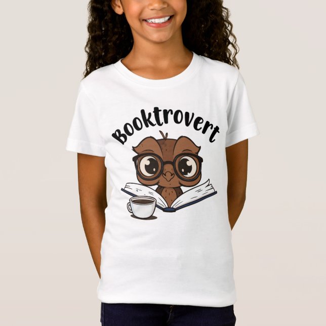 Booktrovert uggla med bok och kaffe t shirt (Framsida)