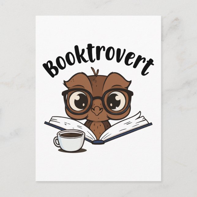 Booktrovert uggla med bok och kaffe vykort (Framsida)