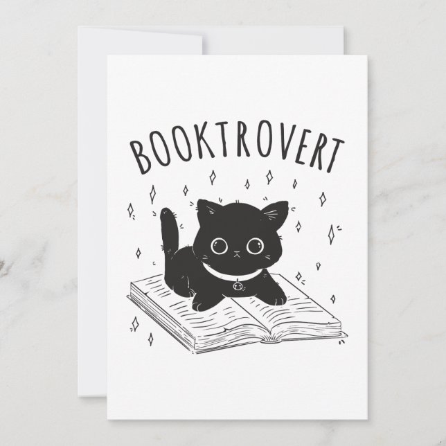 Booktrovertkatt med bok och stjärnor inbjudningar (Framsida)
