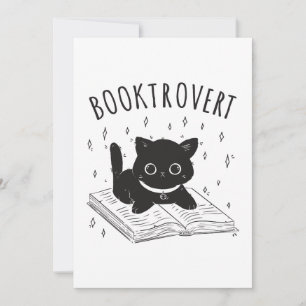 Booktrovertkatt med bok och stjärnor inbjudningar