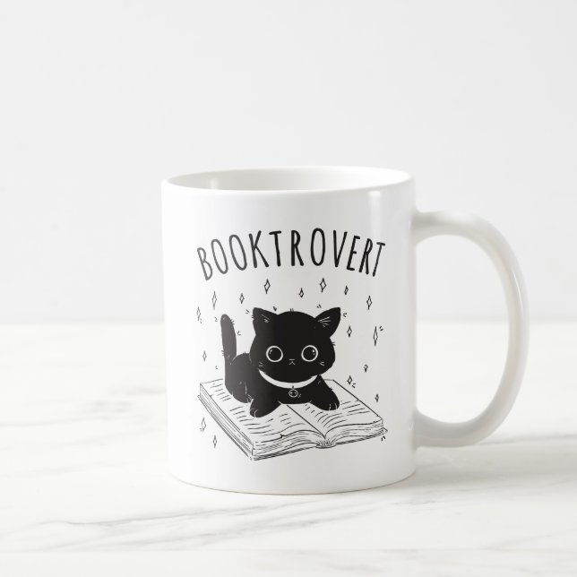 Booktrovertkatt med bok och stjärnor kaffemugg (Höger)