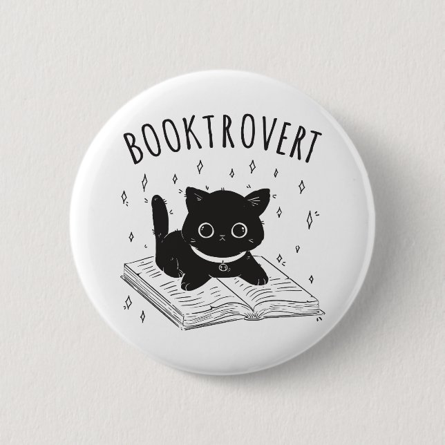Booktrovertkatt med bok och stjärnor knapp (Framsida)