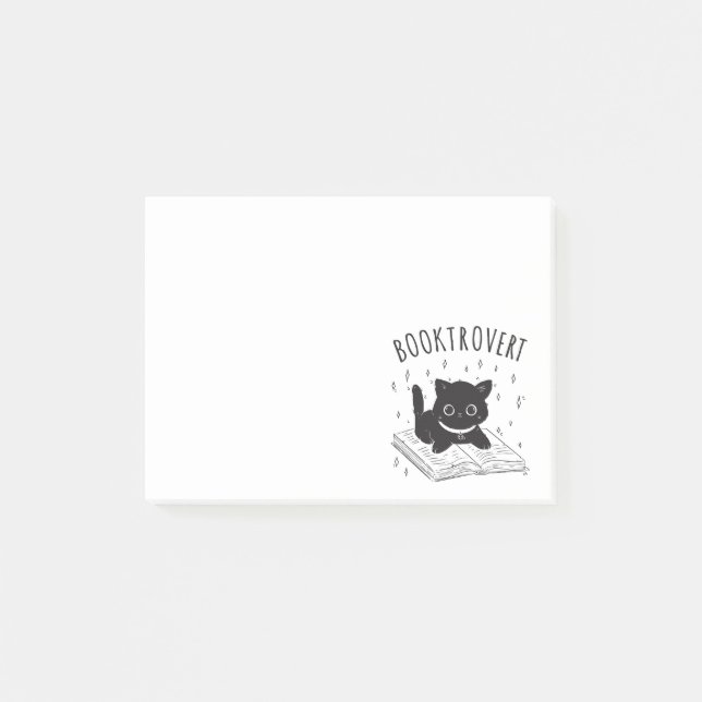 Booktrovertkatt med bok och stjärnor post-it block (Framsida)