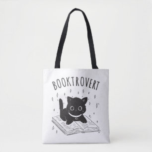 Booktrovertkatt med bok och stjärnor tygkasse