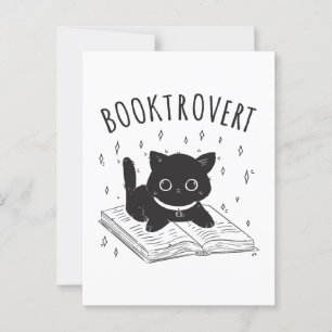 Booktrovertkatt med bok och stjärnor vykort