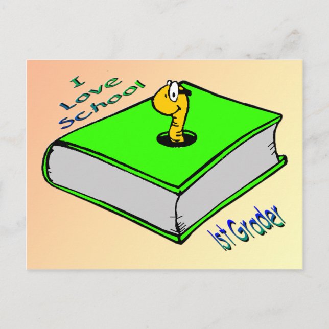 Bookworm 1st Grader - I kärlek School Vykort (Framsida)