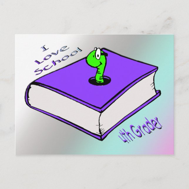 Bookworm 4th Grader - I kärlek School Vykort (Framsida)