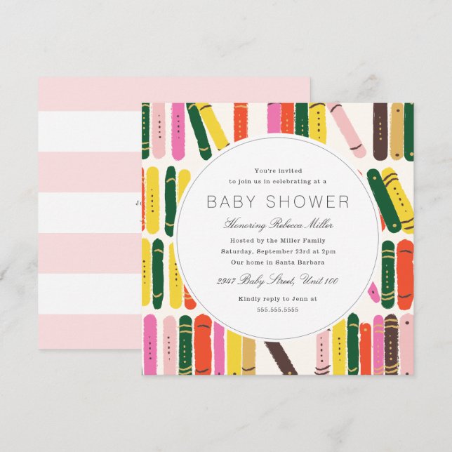 Bookworm Baby Shower Inbjudningar (Fram/baksida)