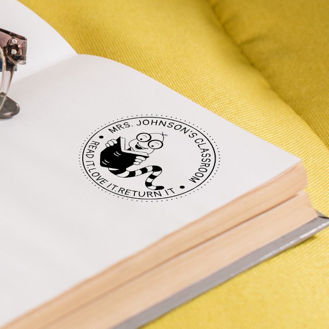 Bookworm Bibliotek lärarklassrum Självfärgande Stämpel (Skapare uppladdad)