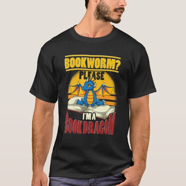Bookworm Bok Läser Fantasy Cute Bok Dragon T Shirt (Framsida)