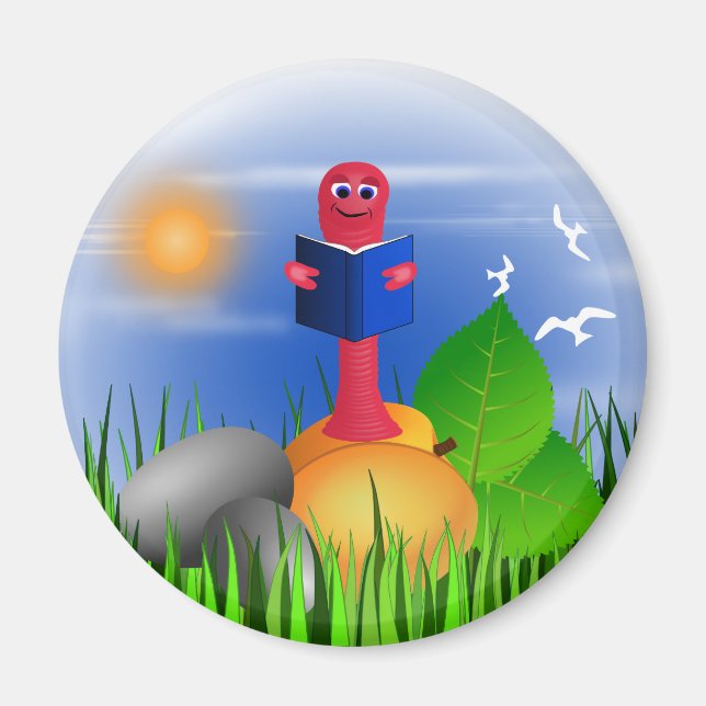 Bookworm Bok Mask, färgstark Cute Round Magnet (Framsidan)