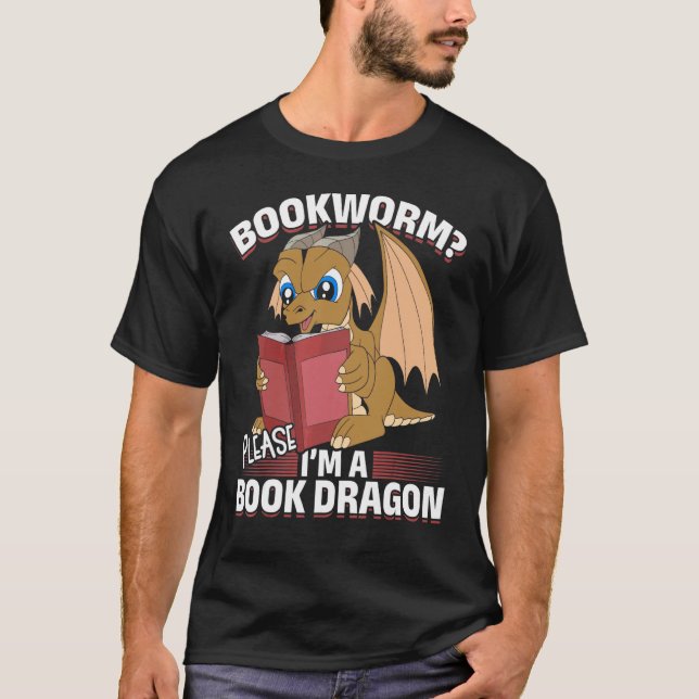 Bookworm Bok Reading Fantasy Dragon Cute Bok Dra T Shirt (Framsida)