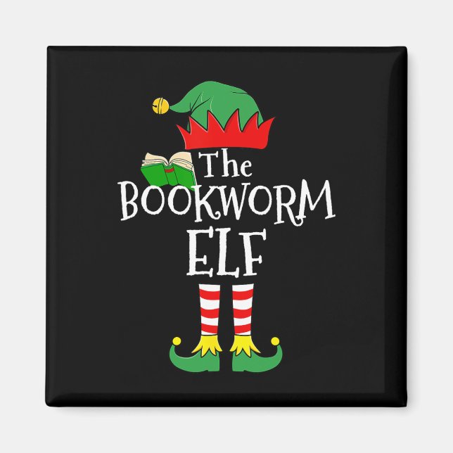 Bookworm Elf Matching Family Group jul Party Magnet (Framsidan)