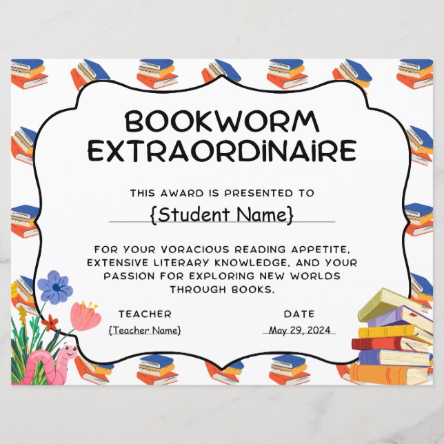 Bookworm Extraordinaire Student Recognition Award  (Framsida)