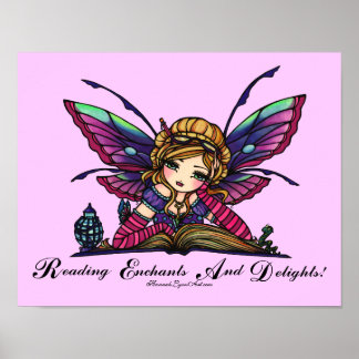 Bookworm Fairy ’READ’ Bibliotek Fantasy Bok Art Poster