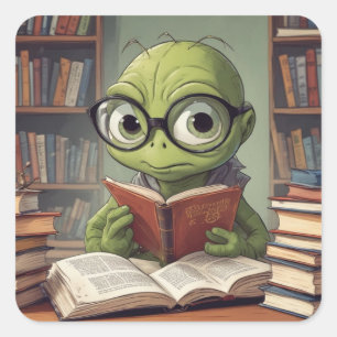 Bookworm Fyrkantigt Klistermärke