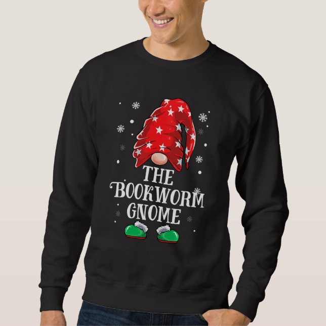 Bookworm Gnome Buffalo Plade Julmatchning Fa Lång Ärmad Tröja (Framsida)