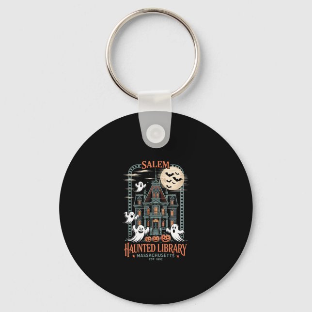 Bookworm Halloween Shirt Haunted Bibliotek Nyckelring (Framsida)