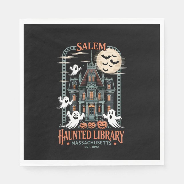 Bookworm Halloween Shirt Haunted Library Pappersservett (Framsidan)
