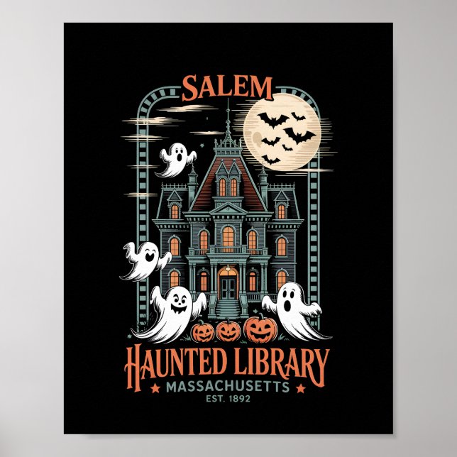 Bookworm Halloween Shirt Haunted Library Poster (Framsidan)