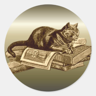 Bookworm Kattunge Reading Bokar Runt Klistermärke