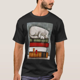 Bookworm Librarian Cat on Bokar i bok T Shirt