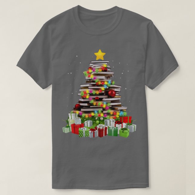Bookworm Librarian Chris bok Julgran T Shirt (Design framsida)