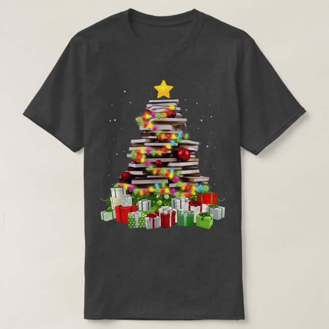 Bookworm Librarian Chris bok Julgran T Shirt (Design framsida)