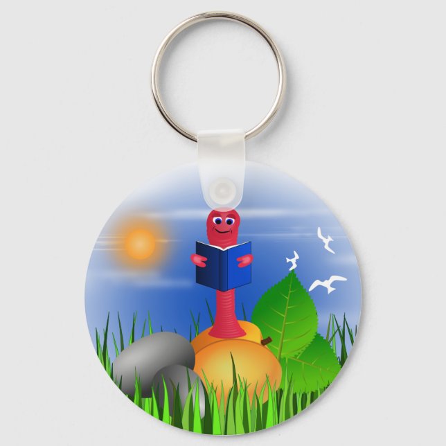 Bookworm Mask färgfull Cute Round Keychain Bok Nyckelring (Framsida)