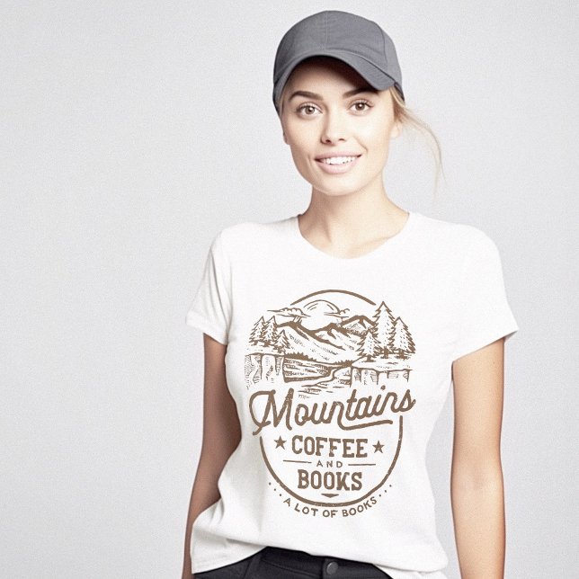Bookworm Mountains Coffee Bokar T Shirt (Bookworm Mountains Coffee Books T-Shirt)