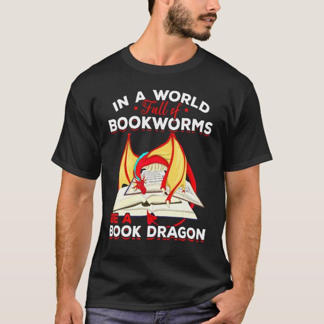 Bookworm Mythical Creatading Reading Bok Dragon T Shirt (Framsida)