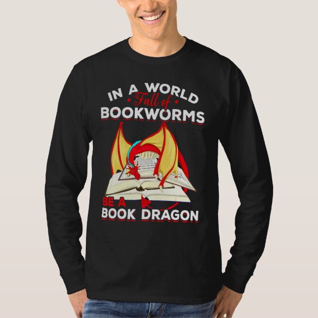 Bookworm Mythical Creatading Reading Bok Dragon T Shirt (Framsida)