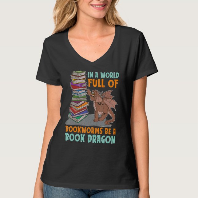 Bookworm Nerd Animal Bok Dragon Librarian Readin T Shirt (Framsida)
